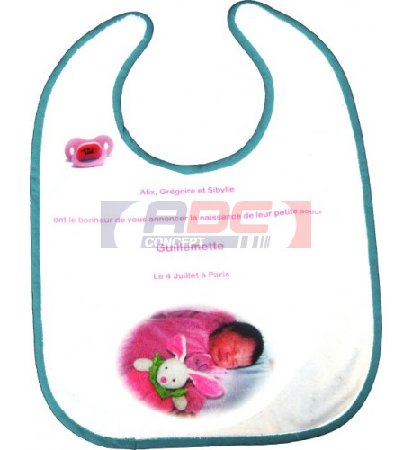 Bavoir bébé bordure bleue 30 x 25 cm 100 % polyester (vendu à l'unité)