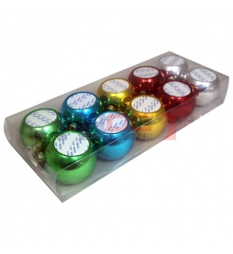Boite comprenant 10 boules de Noël plastiques Ø 8 cm coloris panaché