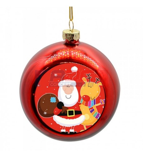Boule de Noël Ø 8 cm coloris rouge à suspendre avec plaque sublimable (vendu à l'unité)