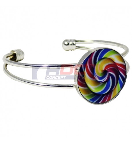 Bracelet Jonc en métal argent avec plaque aluminium Ø 2,5 cm (vendu à l'unité)