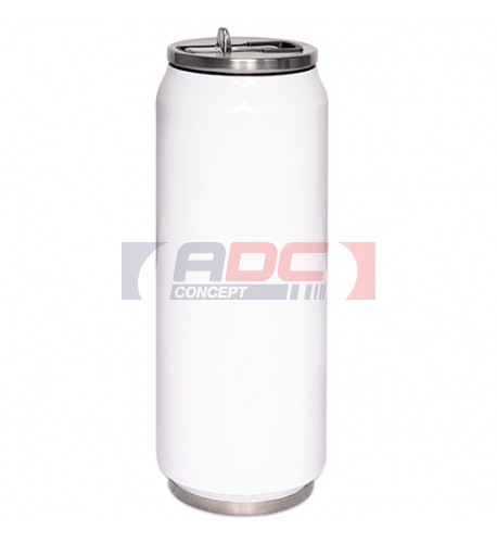 Canette isotherme en acier inoxydable blanc 380 ml embout pliable et paille intégrée (vendu à l'unité)