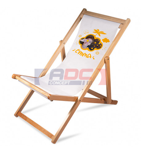 Chaise longue pliante en bois de bouleau avec tissu sublimable
