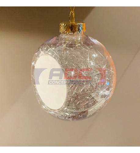 Boule de Noël en plastique Ø 8 cm aux cheveux d'anges argentés (vendu à l'unité)
