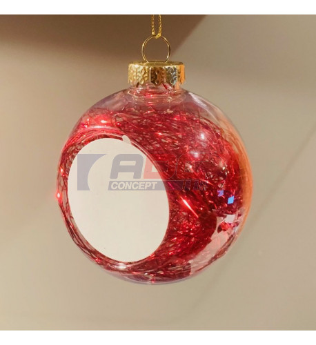 Boule de Noël en plastique Ø 8 cm aux cheveux d'anges rouges (vendu à l'unité)
