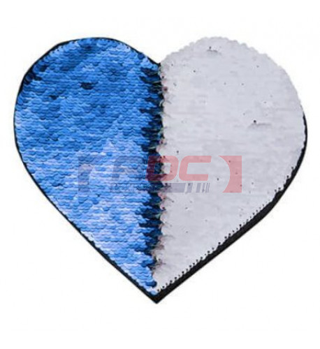 Ecusson thermocollant bleu royal à sequins réversibles blancs forme cœur 12 x 10 cm (vendu à l'unité)