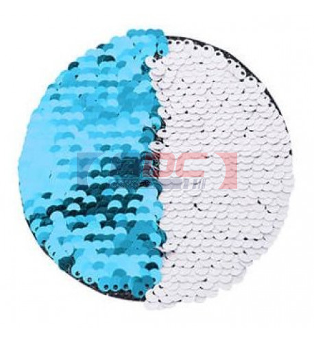 Ecusson thermocollant bleu à sequins réversibles blancs forme rond Ø 10 cm (vendu à l'unité)