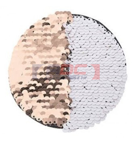 Ecusson thermocollant champagne à sequins réversibles blancs forme rond Ø 10 cm (vendu à l'unité)