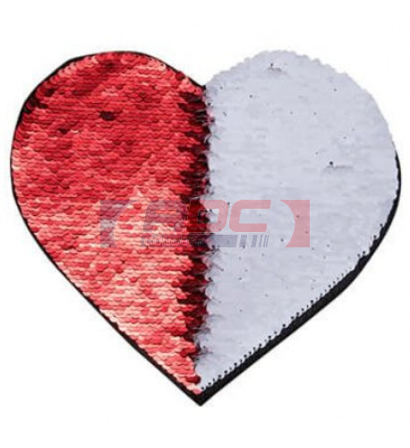 Ecusson thermocollant rouge à sequins réversibles blancs forme cœur 12 x 10 cm (vendu à l'unité)