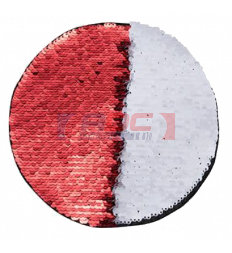 Ecusson thermocollant rouge à sequins réversibles blancs forme rond Ø 10 cm (vendu à l'unité)