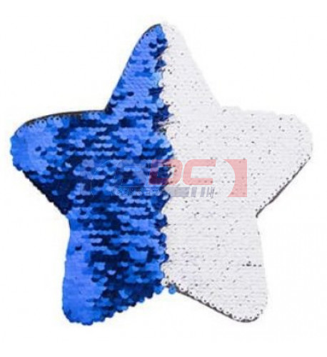 Ecusson thermocollant bleu royal à sequins réversibles blancs forme étoile 18 x 18 cm (vendu à l'unité)