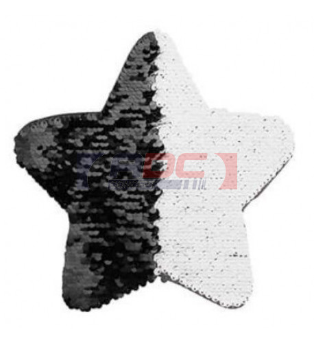 Ecusson thermocollant noir à sequins réversibles blancs forme étoile 18 x 18 cm (vendu à l'unité)