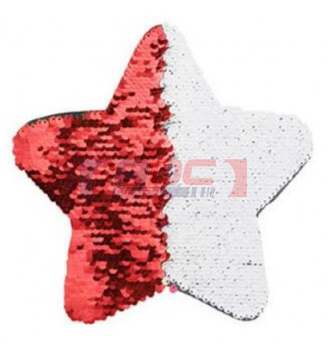 Ecusson thermocollant rouge à sequins réversibles blancs forme étoile 18 x 18 cm (vendu à l'unité)