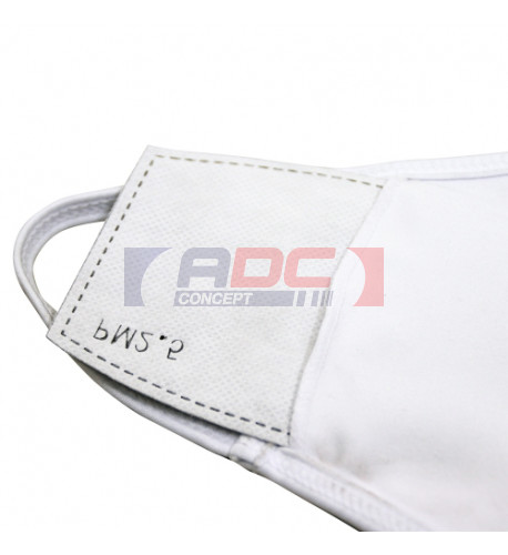 Masque respiratoire élastique blanc en tissu blanc avec 2 filtres 100% polyester 18,5 x 13 cm (vendu à l'unité)