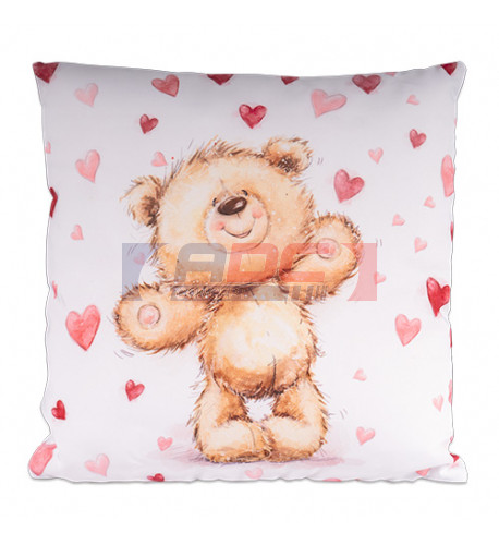 Housse de coussin imprimée I Love Teddy 40 x 40 cm pour sublimation (vendu à l'unité)