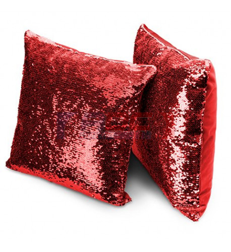 Housse de coussin rouge avec dos couleur 40 x 40 cm à sequins réversibles blancs pour sublimation (vendu à l'unité)