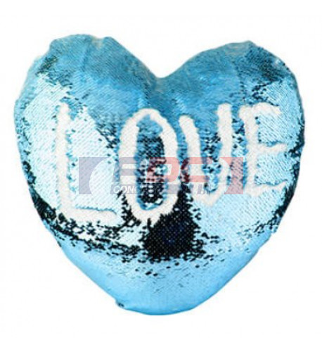 Housse de coussin coeur bleu ciel 39 x 44 cm à sequins réversibles blancs pour sublimation (vendu à l'unité)
