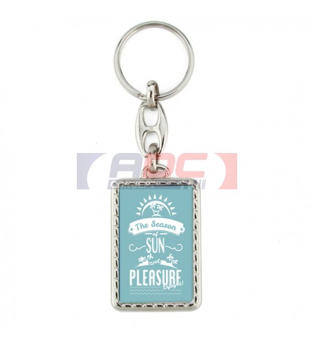 Lot de 100 porte-clés métalliques "MG-40 D" rectangulaire 2 faces avec bord tréssé