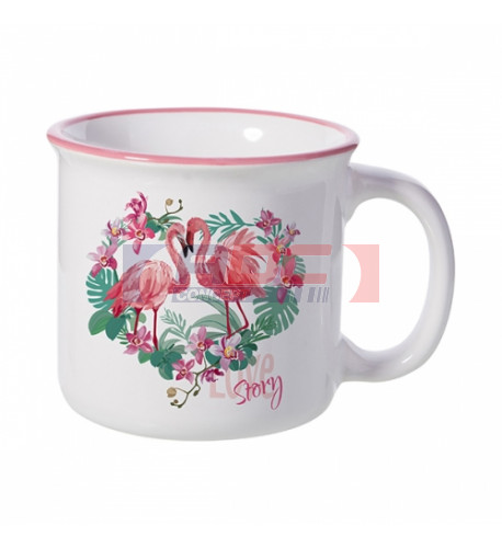 Mug en céramique émaillé avec bordure rose Ø 8,9 cm (vendu à l'unité)