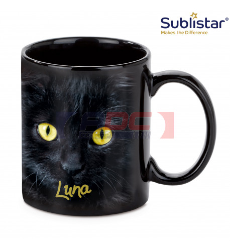 Mug noir céramique traité polyester avec zone imprimable blanche