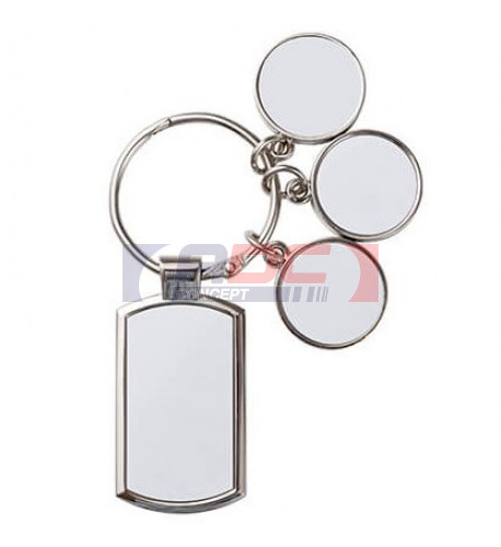 Porte-clé en métal argenté rectangulaire avec 3 ronds (vendu à l'unité)