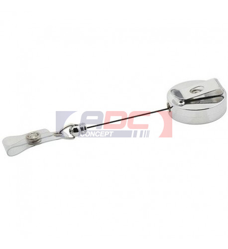 Porte-clé avec fil rétractable en métal argenté 4 x 9,5 cm (vendu à l'unité)