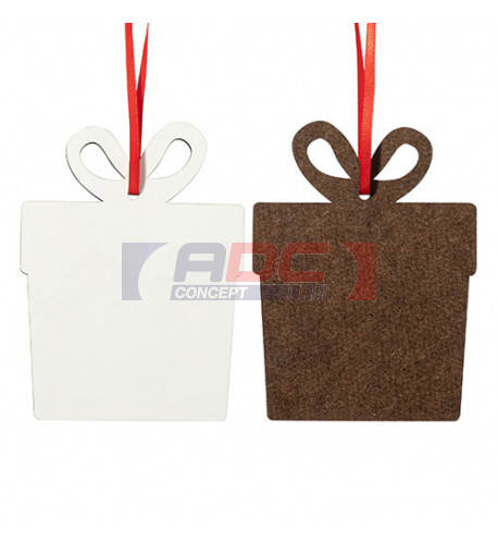 Décoration de Noël à suspendre en MDF dos marron forme Cadeau 7,6 x 10 cm (vendu à l'unité)