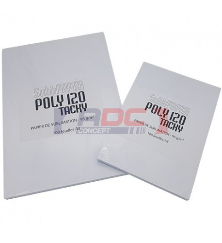 Papier transfert sublimation Poly 120 Tacky avec colle thermo-réactive - Format A4 et A3 - Boite de 100 feuilles