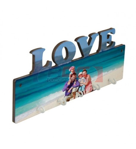 Panneau porte-clés mural LOVE MDF 27,5 x 10 cm avec 5 crochets (vendu à l'unité)