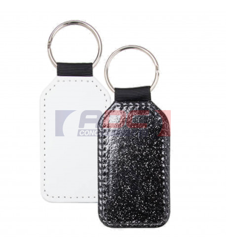 Porte-clé en cuir synthétique rectangulaire avec paillettes noires 4,5 x 7,5 cm (vendu à l'unité)