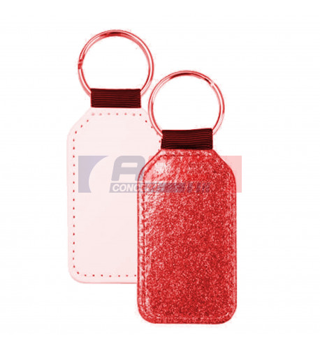 Porte-clé en cuir synthétique rectangulaire avec paillettes rouges 4,5 x 7,5 cm (vendu à l'unité)