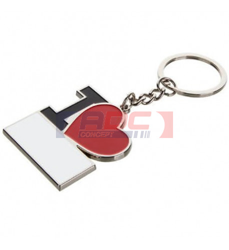 Porte-clé en métal argenté I Love 4,2 x 4,6 cm avec plaque sublimable rectangulaire (vendu à l'unité)