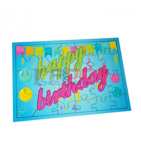 Puzzle MDF blanc brillant Happy Birthday 25 x 17,5 cm - 24 pièces