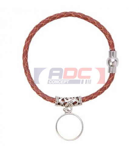 Bracelet tressé en cuir rouge avec pendentif et plaque alu Ø 18 mm (vendu à l'unité)