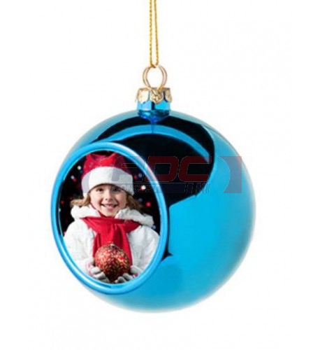 Boule de Noël Ø 6 cm coloris bleu à suspendre avec plaque sublimable (vendu à l'unité)