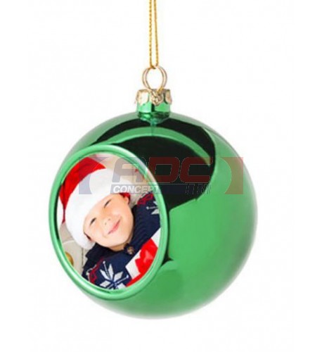 Boule de Noël Ø 8 cm coloris verte à suspendre avec plaque sublimable (vendu à l'unité)