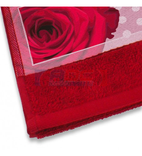 Serviette en coton rouge avec rebord blanc en polyester - 3 dimensions (vendu à l'unité)