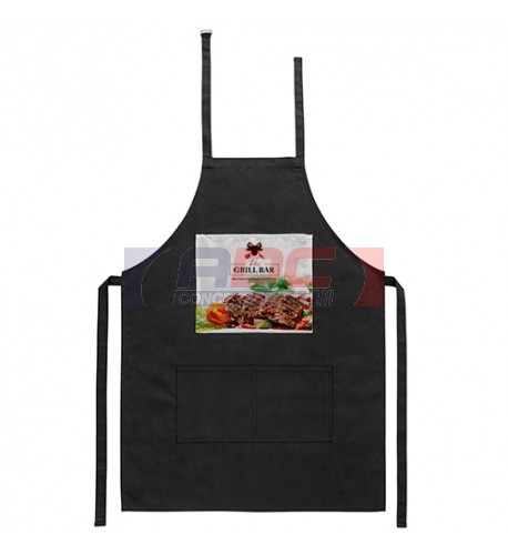 Tablier de cuisine noir 60 x 85 cm avec zone personnalisable en sublimation (vendu à l'unité)