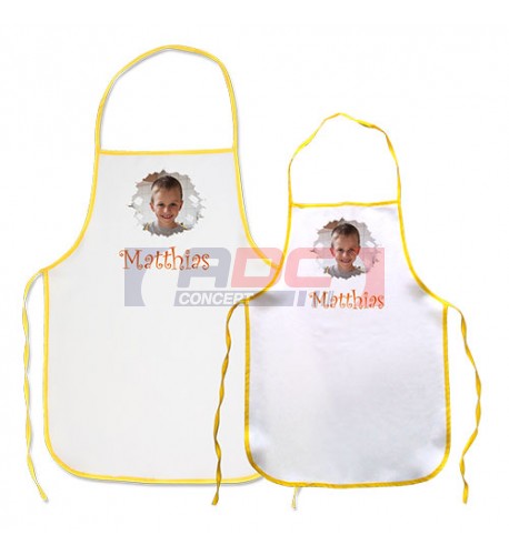 Tablier de cuisine enfant blanc avec bordure jaune 35 x 50 cm - 50 x 60 cm (vendu à l'unité)