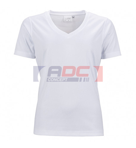 Tee-shirt sport blanc femme col V 150 gr/m² simple jersey XS à XXXL 100%  polyester (vendu à l'unité)