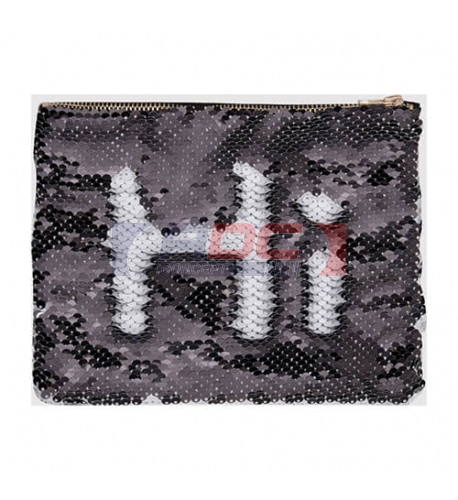 Trousse à maquillage coloris noir 20,5 x 16 cm à sequins réversibles blancs pour sublimation (vendu à l'unité)