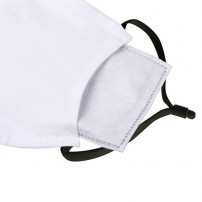 Masque respiratoire en tissu blanc élastique noir avec 2 filtres 100% polyester 18,5 x 13 cm (vendu à l'unité)