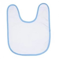 Bavoir éponge 50% coton / 50% polyester blanc bébé bordure bleue ciel (vendu à l'unité)