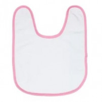 Bavoir éponge 50% coton / 50% polyester blanc bébé bordure rose (vendu à l'unité)