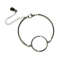 Bracelet fantaisie rigide en métal argenté avec chainette réglable (vendu à l'unité)