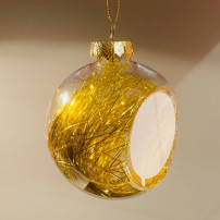 Boule de Noël en plastique Ø 8 cm aux cheveux d'anges dorés (vendu à l'unité)