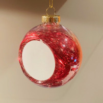 Boule de Noël en plastique Ø 8 cm aux cheveux d'anges rouges (vendu à l'unité)
