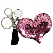 Porte-clé à sequins rose/argent forme cœur 9.3 x 8 cm (vendu à l'unité)