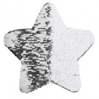 Ecusson thermocollant argent à sequins réversibles blancs forme étoile 18 x 18 cm (vendu à l'unité)