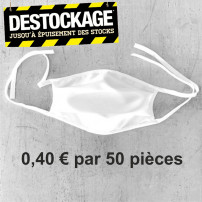 Masque respiratoire blanc 100% microfibres avec lanières sublimables 22 x 17 cm (vendu à l'unité)