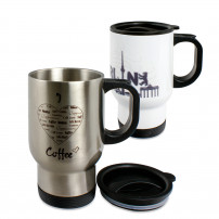 Mug isotherme inox 390 ml avec couvercle H 15 cm - Ø 8,5 cm / Blanc ou argenté (vendu à l'unité)